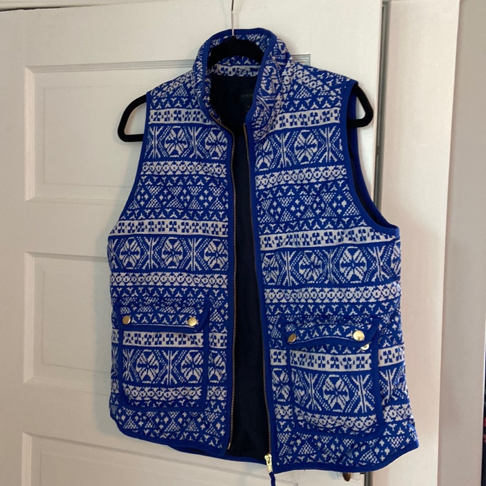 Jcrew blue and white down women’s vest size medium